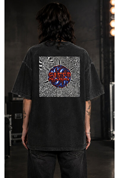 OPPPSSS Sleep Washed-Out Oversize T-Shirt Front and Back Printed Stoner Doom ...