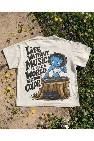 Grafftee Clothing Life Without Music Printed Unisex Oversize T-Shirt