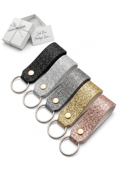 RAVZADERİ Gift Set of 5 Premium Silver Glitter Keychains