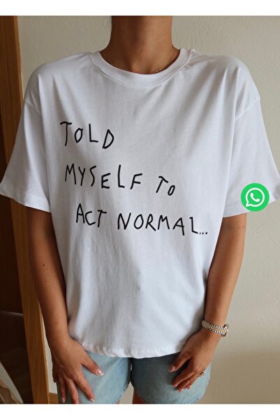 nidistore Women's White Told Myself to Act Normal Written T-Shirt