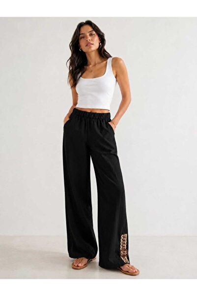 FERA Black Flam Cotton Linen Casual Trend Pants