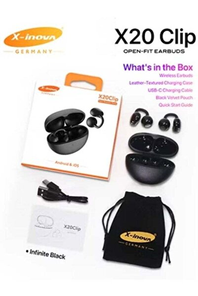 X inova X-Inova X20 Clip Open-Fit Earbuds, Bluetooth 5.4 Wireless Headphones with Charging Case, Infinite Black