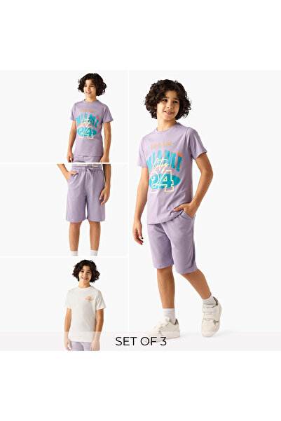 Juniors Set of 3 Crew Neck Short Sleeves T-shirt and Shorts Set with Print