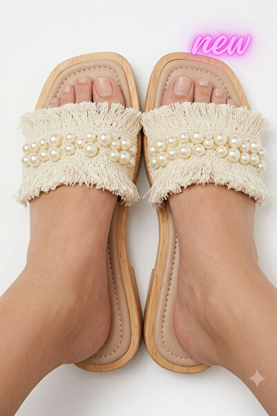 diya shoes Jicha Women's Pearl Detail Soft Insole Slippers Mule