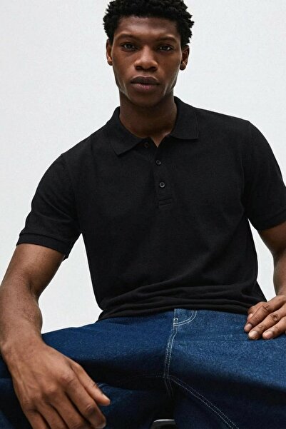 comstar Men's Premium Short Sleeve Stylish Black Polo Neck T-Shirt