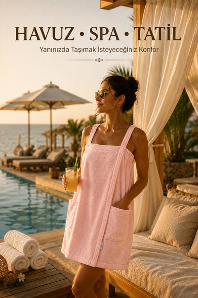 AXXO Pink Strappy Microfiber Terry (Terry Textured) Spa and Bath Towel 400 Gsm Double Pocket Quick Drying Premium Bath Towel