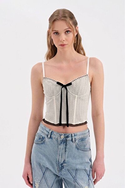 tw3 Women's Double Fabric Look Corset with Lace-Up Detail on the Front