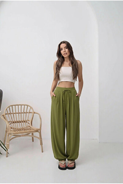 Paw Garage Pantaloni Shalwar Elizza din țesătură de viscoză Lycra cu curea pe...
