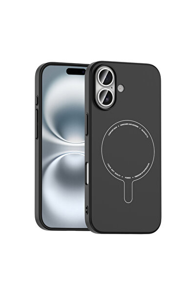 Techaks iPhone 16 Kılıf M-Safe Şarj Özellikli Kamera Korumalı TCHS Elio Sert PC Kapak - Turuncu
