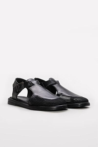 Ayakkabıhane Inside and Outside Genuine Leather Black Style Women's Sandals A...