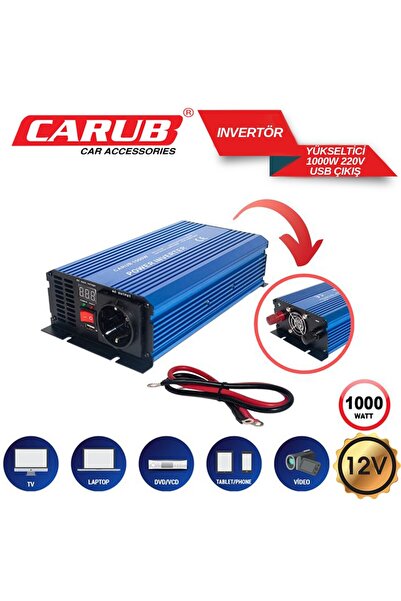 Carub 12V to 220V Çevirici İnvertör 1000W - Araç Ve Karavan Tipi USB Çıkışlı Dijital Ekranlı Güç Yükseltici + 24 ay garantili
