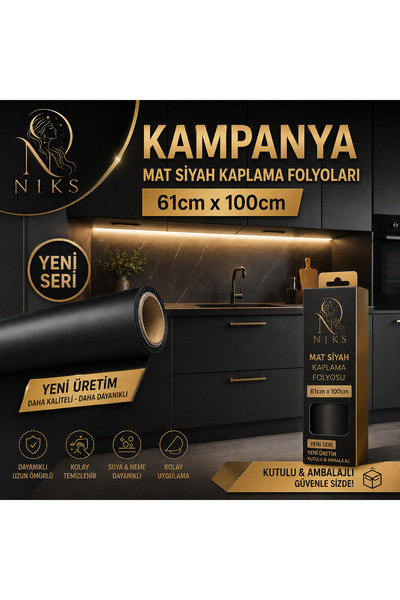 NIKSSTORE YAPIŞKANLI MAT SİYAH FOLYO MOBİLYA,BEYAZ EŞYA,MASA,TEZGAH LAKE GÖRÜ...
