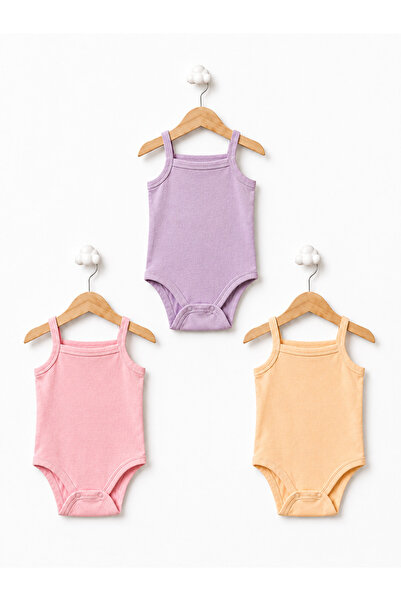 For My Baby Baby Girl Colorful 100% Cotton Strap Bodysuit Set of 3