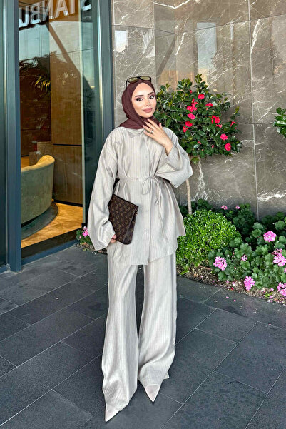 İmajButik طقم قميص وبنطلون بحزام خصر من الحجر