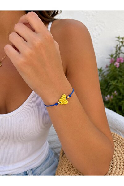 maycollection Yellow Butterfly Blue Rope Bracelet