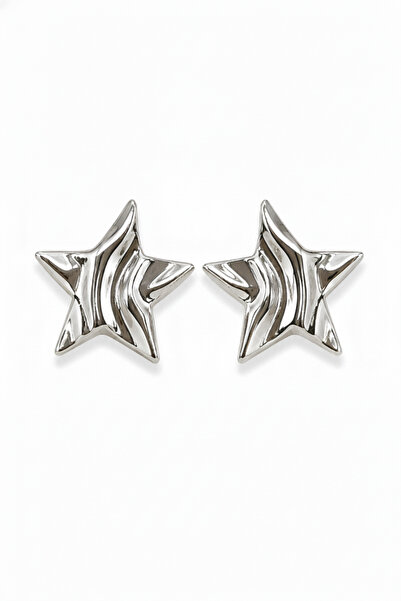 Jack Ferrero Modern Wavy Surface Star Earrings Pair Silver Color Women's Jewe...
