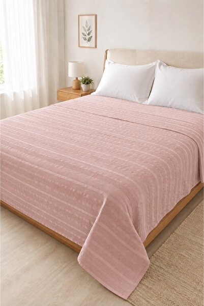 SELORA MAISON Double Pique 100% Cotton Beige Summer Pique Bedspread Breathabl...