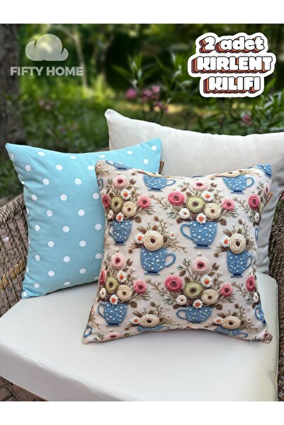 Fifty Home 2 Pieces of Kirlent Case 43X43 cm Digital Printing Summer-Themed G...