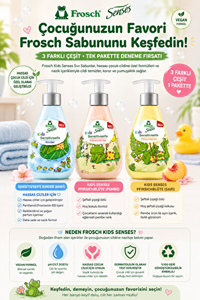 Frosch Kids Senses Children's Liquid Soap Set 3 X 300 ml (Kinder + Pfirsichbl...