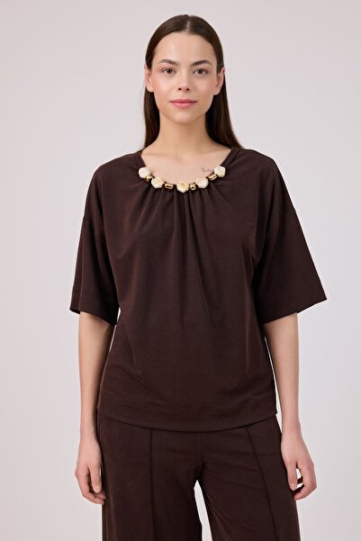 Rain and River Beaded Detailed Tencel Knitted Blouse