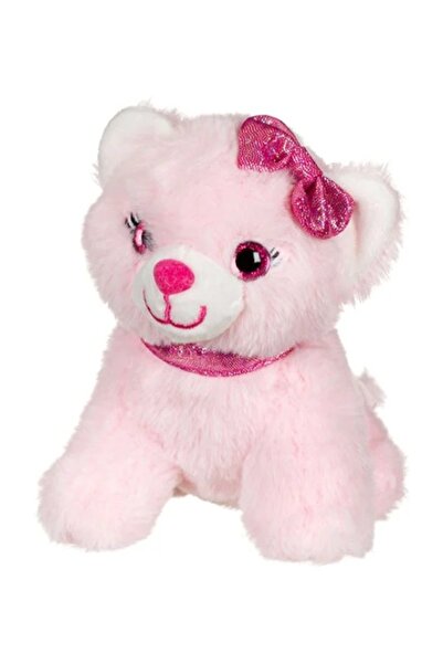 Jumbo Pisică de pluș roz cu fundă cu sclipici 14 cm