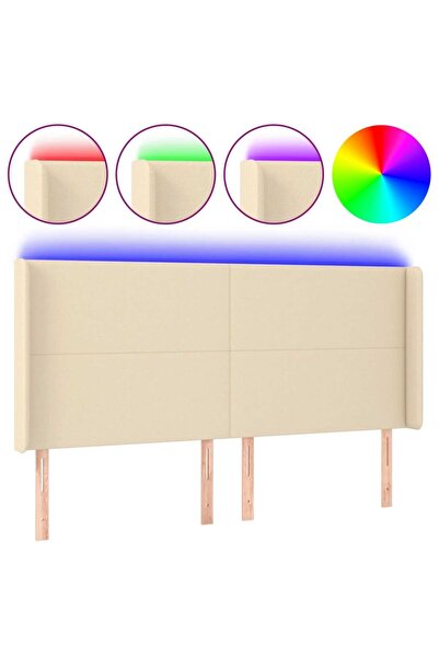 vidaxl Tăblie de pat cu LED, crem, 183x16x118/128 cm, textil