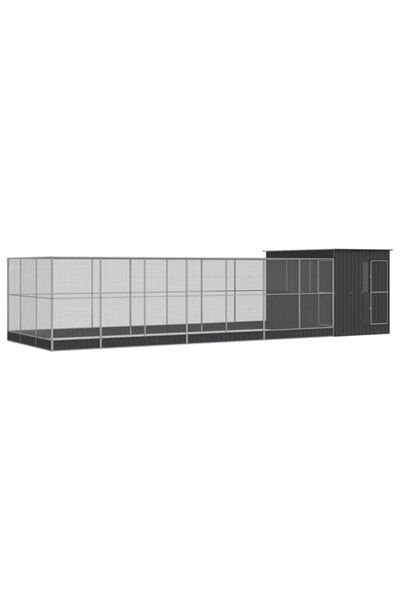 vidaxl Volieră pentru păsări cu extensie, Argintiu, 911 x 303 x 216 cm, Oțel