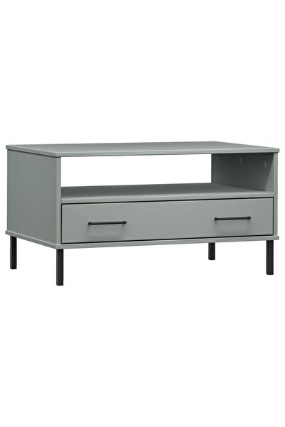 vidaxl Măsuță cafea picioare metalice gri 85x50x45cm lemn masiv "OSLO"