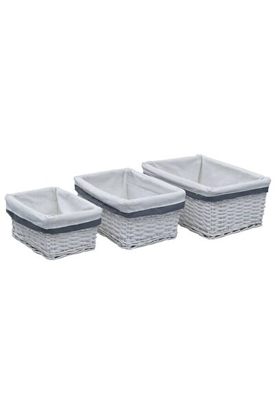 vidaxl Set de coșuri stivuibile, 3 piese, alb, din răchită