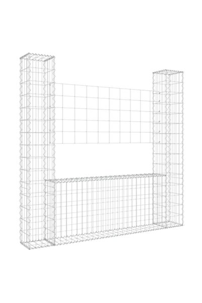 vidaxl Coș gabion în formă de U cu 2 stâlpi, 140 x 20 x 150 cm, fier