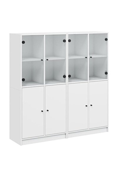 vidaxl Bibliotecă cu uși, albă, 136 x 37 x 142 cm, lemn prelucrat