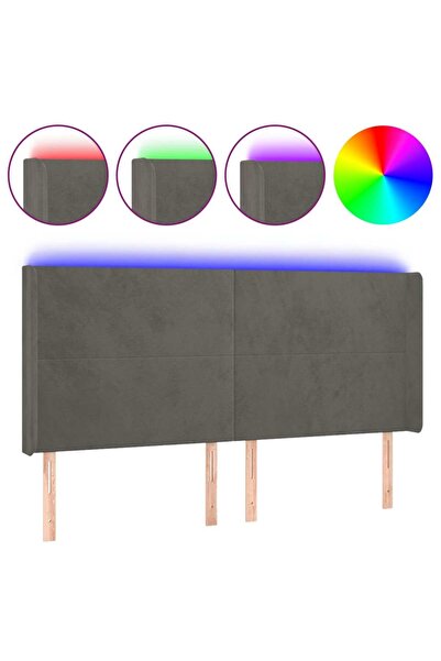 vidaxl Tăblie de pat cu LED, gri închis, 183x16x118/128 cm, catifea