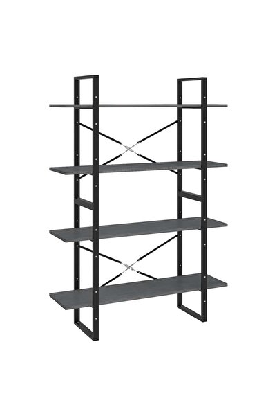 vidaxl Bibliotecă cu 4 rafturi, gri, 100x30x140 cm, lemn masiv de pin