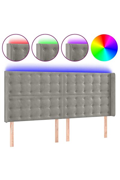 vidaxl Tăblie de pat cu LED, gri deschis, 183x16x118/128 cm, catifea