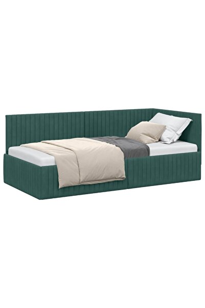 vidaxl Cadru de pat colțar Verde închis 90 cm x 190 cm Catifea