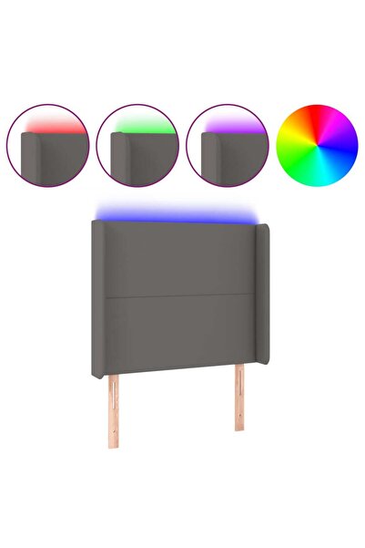 vidaxl Tăblie de pat cu LED, gri , 93x16x118/128 cm, piele ecologică