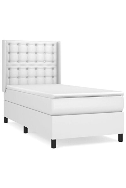 vidaxl Pat boxspring cu saltea, alb, 80 x 200 cm, piele