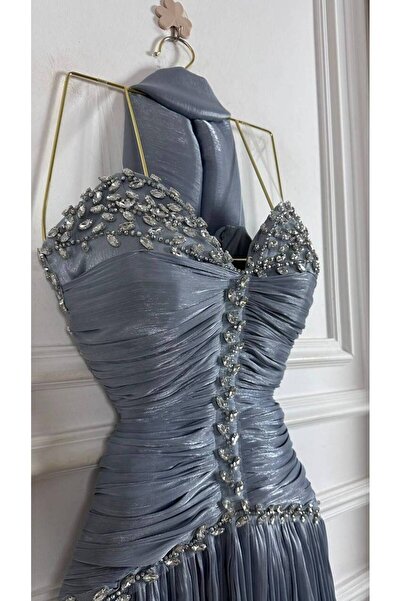 nouf Sky Blue Dress with Crinkle Effect
