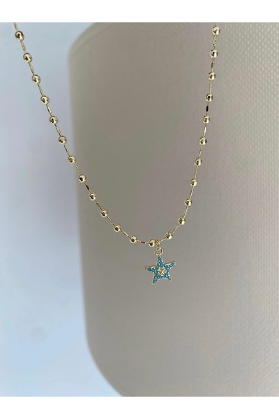 Bade Jewelry Fd Gold Top Chain Blue Star Detailed Anti-Tarnish Steel Stylish ...