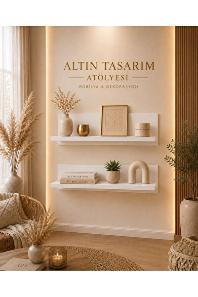 Altın Tasarım Atölyesi Nova 2’li Duvar Rafı - Mat Beyaz - 80 cm Dekoratif Duv...