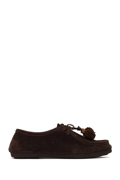 Derimod Women's Brown Lace-Up Tasseled Suede Leather Casual Shoes 26Sfd221610