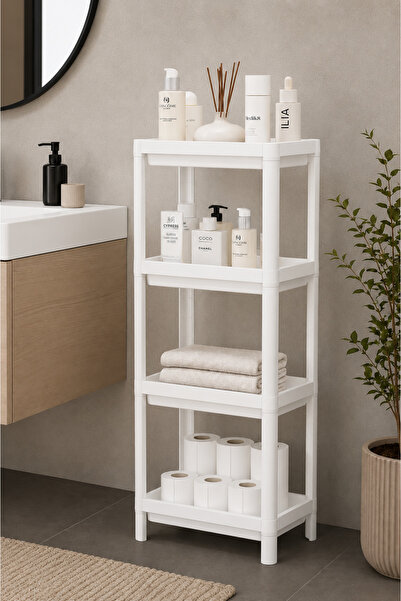 KaiHome 4 Katlı Modern Depolama Rafı Beyaz – Çok Amaçlı Mutfak ve Banyo Organ...