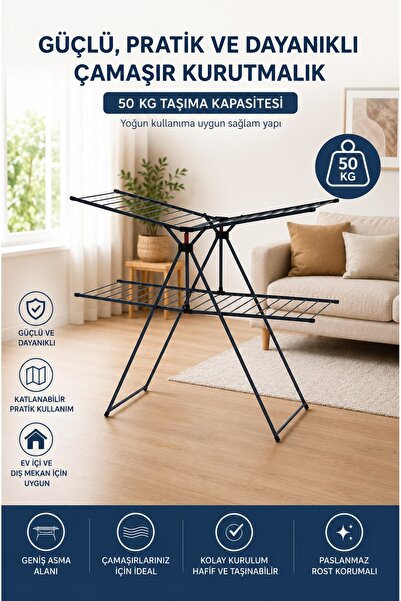 Armored Home Product Extra Geniş 50 KG Taşıma Kapasiteli Katlanır Metal Çamaş...