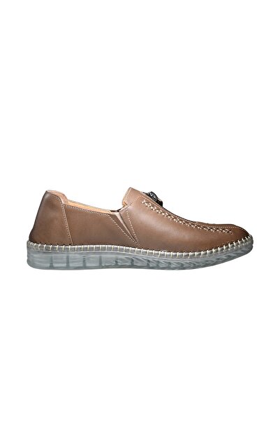 Burç Li̇nda Women's Genuine Leather Zippered Comfortable Daily Shoes Mink
