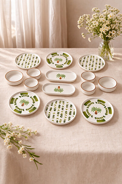 Karçiçeği Home Palmiye Series 14 Piece Breakfast Set for 6 People