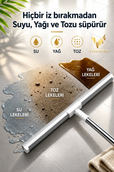 VİSLUNA Profesyonel Lüx Çekpas Cam Duşakabin Fayans ve Zemin Sıyırıcı Uzatılabilir Saplı Çekçek Mop