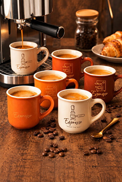 Archora Tohana 6'lı Porselen Espresso Fincanı Seti 100 ml 6 Kişilik Renkli Ka...