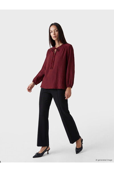 LC Waikiki Tie-Neck Gathered Textured Blouse