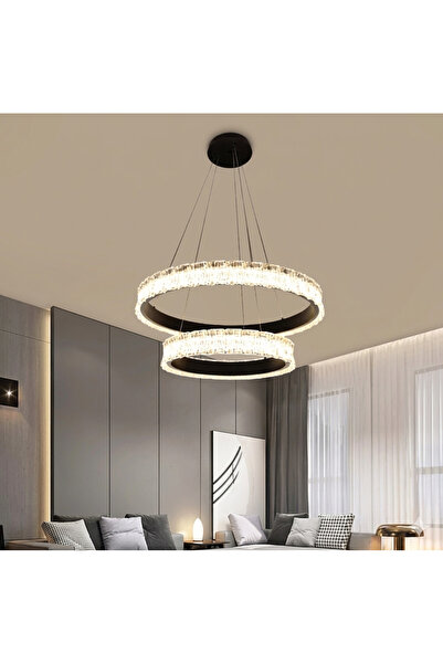 Neon Modern Led Chandelier Round 2 Layers Crystal Chandelier