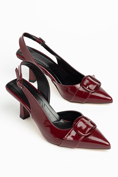 Generic Brand Mira Women's Burgundy Patent Leather Buckle Detailed Thin Heele...